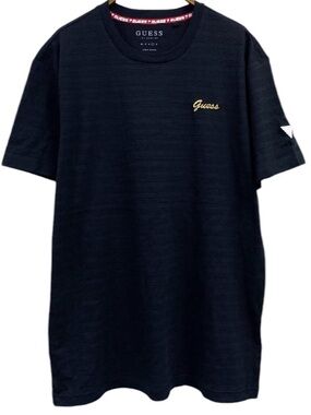 Guess Black Textured Tee with gold Script Logo